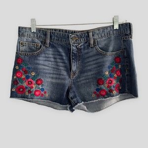 The Gap Embroidered Raw Hem Sexy Boyfriend Denim Shortie Shorts Size 10